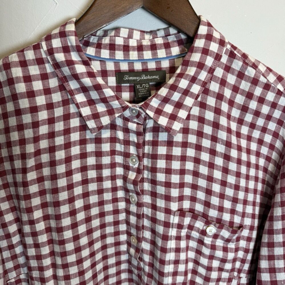 Tommy Bahama Red and White Gingham Linen Long Sleeve Women's Shirt Size XL - Picture 4 of 13